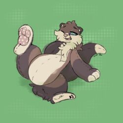  1:1 animate_inanimate anthro brown_body brown_fur fur hi_res hypnosis lying mammal mind_control multicolored_eyes mustelid on_back one_eye_closed open_mouth otter paws plushie plushophilia raised_paw ringed_eyes signature solo spread_legs spreading stitch_(sewing) symrea transformation 