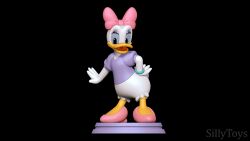  3d_(artwork) 3d_modeling 3d_print anatid anseriform anthro avian beak bird black_background black_eyes bow_ribbon clothing daisy_duck digital_media_(artwork) disney duck female footwear hi_res high_heels shoes sillytoys simple_background smile solo white_body 