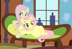  badumsquish blue_eyes blush cuddling duo equid equine female feral fluttershy_(mlp) friendship_is_magic hair hasbro hi_res lying mammal mean_fluttershy_(mlp) my_little_pony mythological_creature mythological_equine mythology pegasus pink_hair pink_tail pregnant pregnant_female quadruped tail wings yellow_body 