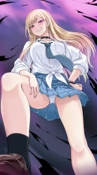  blonde_hair female gyaru kitagawa_marin kogal long_hair panties pink_eyes ribimura school_uniform shirt smile solo sono_bisque_doll_wa_koi_wo_suru underwear uniform white_shirt 