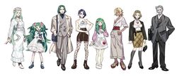  2boys 6+girls alternate_costume beard belt black_hair blonde_hair blue_hair bracelet braid breasts brother_and_sister brown_eyes brown_hair catherine_(fire_emblem) cleavage closed_mouth comfeer commentary contemporary dark_skin dress earrings english_commentary facial_hair fire_emblem fire_emblem:_three_houses fishnets flayn_(fire_emblem) flower formal green_eyes green_hair grey_hair hair_flower hair_ornament hand_in_pocket hanneman_von_essar hat high_heels highres holding jewelry long_hair long_sleeves manuela_casagranda mole mole_under_eye monocle moustache multiple_boys multiple_girls necklace open_mouth pants rhea_(fire_emblem) seteth_(fire_emblem) shamir_nevrand shoes short_dress short_hair siblings simple_background skirt sleeveless smile sothis_(fire_emblem) stuffed_animal stuffed_toy suit teddy_bear twin_braids white_background 