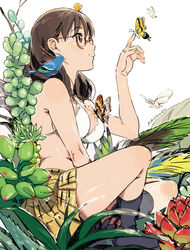  animal animal_on_hand animal_on_head animal_on_shoulder artist_name bare_arms beak between_legs bikini bikini_top_only bird black_socks blush branch breasts brown_hair bug butterfly butterfly_on_hand cleavage closed_mouth commentary_request eyebrows female from_side full_body glasses grass hand_between_legs highres image_sample index_finger_raised indian_style kneehighs ladybug long_hair md5_mismatch medium_breasts navel no_shoes on_head on_shoulder original plaid plaid_skirt plant profile semi-rimless_eyewear shiny_skin simple_background sitting skirt smile socks solo spread_legs swallowtail_butterfly swimsuit tumblr_sample umishima_senbon under-rim_eyewear vines white_background white_bikini wings yellow_skirt 