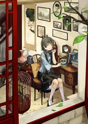  :p album_cover bird birdcage black_hair book bowl cage chair chinese_clothes clock commentary_request cotta cover eating female food from_outside green_eyes hair_rings hair_tubes highres indoors kneehighs lattice leaf long_hair looking_at_viewer luo_tianyi painting_(object) photoshop_(medium) short_hair_with_long_locks sitting skirt socks spoon table tangyuan tongue tongue_out vase vocaloid vsinger window 