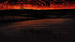  berserk farmers farming night red_sky shadow tree waves 