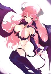  boots breasts demon_girl demon_horns demon_tail demon_wings detached_sleeves disgaea female highres horns kakuwashi large_breasts long_hair looking_at_viewer makai_senki_disgaea open_mouth pink_eyes pink_hair pointy_ears revealing_clothes solo succubus_(disgaea) tail thigh_boots wings 