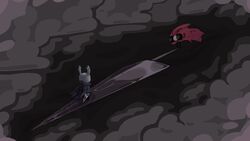  16:9 2024 2_horns arthropod battle big_sword cloak clothing digital_media_(artwork) duo dust dust_cloud fight fighting_pose grey_cloak grey_clothing hi_res holding_melee_weapon holding_object holding_sword holding_weapon hollow_knight horn huge_sword long_sword male melee_weapon nail_(weapon) pose red_cloak red_clothing sharpski sly_(hollow_knight) standing standing_on_sword sword team_cherry the_knight_(hollow_knight) weapon widescreen 