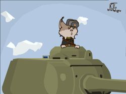  2024 4:3 anthro blue_sky brown_hair clothed clothing digital_media_(artwork) english_text felid feline gaijin_entertainment hair hat headgear headwear is-2 kris_(kristhelynx) kristhelynx lynx male mammal military_uniform sky solo tank text uniform ushanka vehicle war_thunder 