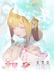  absurdres blonde_hair closed_eyes closed_mouth commentary_request cosmetics detached_collar dress earrings eyelashes female fingernails glint highres jewelry long_hair mermaid_melody_pichi_pichi_pitch nail_polish nanami_lucia ohisashiburi own_hands_together pink_nails ponytail seashell shell sidelocks smile solo upper_body white_dress 