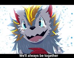  anthro bandai_namco blue_eyes bodily_fluids claws crying digimon digimon_(species) english_text eulipotyphlan herissmon male mammal quills_(anatomy) smile solo spikes tears text zoricus3 