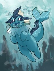  ambiguous_gender digital_media_(artwork) eeveelution feral fish generation_1_pokemon gills hi_res iceeon marine nintendo paws pokemon pokemon_(species) smile solo swimming tail underwater vaporeon water 