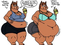  anthro ass before_and_after belly big_breasts big_butt bojack_horseman bra breasts charliecrow clothed clothing equid equine female hollyhock_(bojack_horseman) horse jewelry mammal midriff necklace netflix nipple_outline obese obese_anthro obese_female overweight overweight_anthro overweight_female partially_clothed solo underwear weight_gain 