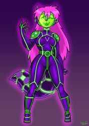  absurd_res angelina_foxley_(chrislshack1998) anthro canid canine cybernetic_limb cybernetic_tail cyberpunk disc_jockey female fox green_light hair hi_res kevintrentin led_mask mammal pink_hair purple_jumpsuit solo 