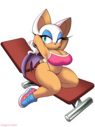  2022 3:4 absurd_res alpha_channel anthro bat bat_wings big_breasts bra breasts cleavage clothed clothing female footwear hi_res holding_in_mouth mammal membrane_(anatomy) membranous_wings navel navel_piercing omegasunburst piercing rouge_the_bat sega shoes signature sitting sneakers solo sonic_the_hedgehog_(series) sports_bra tan_body tan_skin thick_thighs thong underwear wings 