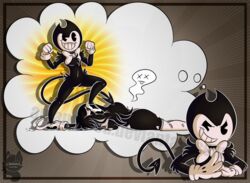  2017 alice_angel amanddica anthro bendy_and_the_ink_machine bendy_the_dancing_demon black_body bow_(feature) bow_tie breasts clothing demon female gloves handwear male 