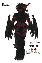  2:3 anthro biped black_body black_fur canid canine claws crystal dark fur hi_res horn hybrid male mammal mariec membrane_(anatomy) membranous_wings model_sheet pav simple_background solo standing white_background wings 