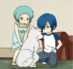  1boy animated animated blue_hair female furea_(genjuu_no_mori) koromaru megami_tensei persona persona_3 shin_megami_tensei short_hair simple_background yamagishi_fuuka yuuki_makoto 