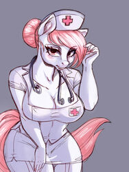  3:4 anthro big_breasts breasts cleavage clothed clothing equid equine female friendship_is_magic hasbro hi_res horse mammal medical_instrument my_little_pony noupie nurse_redheart pony scientific_instrument simple_background solo stethoscope wide_hips 