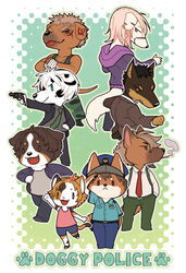  anthro badge bernese_mountain_dog black_nose brown_body brown_fur calico_cat canid canine canis chibi cigarette dalmatian dobermann domestic_cat domestic_dog felid feline felis female fur german_shepherd gesture green_eyes greyhound group gun herding_dog hit_ton_ton hunting_dog looking_at_viewer male mammal molosser mottled mountain_dog open_mouth pastoral_dog piebald pinscher police ranged_weapon salute scar shiba_inu sighthound smile smoke smoking spitz spots standing swiss_mountain_dog tongue tongue_out weapon white_body white_fur young young_anthro 