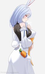  absurdres animal_ears ass black_bodysuit blue_hair bodysuit breasts carrot_in_pocket female highres hololive large_breasts looking_at_viewer mature_female multicolored_hair pekomama rabbit_ears rabbit_girl self-upload shiraitoart983 sideboob solo streaked_hair virtual_youtuber white_background white_hair 