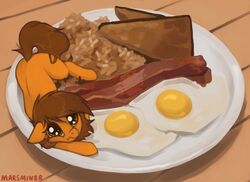  2023 artist_name bacon big_pupils bread breakfast brown_body brown_eyes brown_hair brown_tail cutie_mark equid equine fan_character female feral food fried_egg frown frowning_at_viewer hair hasbro high-angle_view horse looking_at_viewer looking_up mammal marsminer meat monotone_body monotone_hair monotone_tail my_little_pony on_food on_plate plate pony pupils solo sunny_side_up_egg tail toast venus_spring 