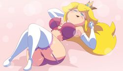  absurdres blonde_hair blue_eyes bra breasts crown egoraptor_(style) female highres inker_comics long_hair looking_at_viewer mario_(series) panties princess_peach solo underwear 