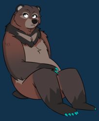  absurd_res annabelle_autumn_pines bear blue_background brown_bear feral hi_res impliedrainbows kodiak_bear mammal quadruped simple_background sitting sitting_on_ground ursine 