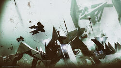  abstract arknights arknights:_endfield commentary company_name concept_art copyright_notice crystal dutch_angle english_commentary floating highres no_humans official_art originium_(arknights) scenery splotch triangle uroko_(pattern) watermark 