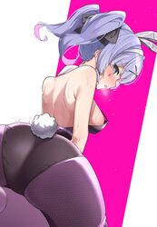  animal_ears ass ass_focus backless_leotard black_leotard black_pantyhose blue_eyes blue_hair blush breasts detached_collar eru_(l_illust45) fake_animal_ears fake_tail female fishnet_pantyhose fishnets floating_hair from_behind hair_between_eyes hair_ornament hashtag-only_commentary hatsune_miku heart heart-shaped_pupils highleg highleg_leotard highres leotard looking_at_viewer looking_back median_furrow multicolored_hair nose_blush pantyhose pink_background pink_hair profile rabbit_ears rabbit_hole_(vocaloid) rabbit_tail short_hair short_twintails sideboob sidelocks simple_background small_breasts solo symbol-shaped_pupils tail teardrop_facial_mark twintails two-tone_background two-tone_hair vocaloid white_background x_hair_ornament 