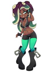  2017 ambris animal_humanoid boots breasts cephalopod cephalopod_humanoid cleavage clothed clothing digital_media_(artwork) female fingerless_gloves footwear gloves handwear hi_res humanoid legwear looking_at_viewer marina_(splatoon) marine marine_humanoid midriff mollusk mollusk_humanoid navel navel_piercing navel_stud nintendo octarian octoling piercing pseudo_hair shaded simple_background smile solo splatoon suction_cup tentacle tentacle_hair white_background 