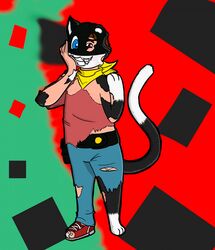  anthro atlus bandana black_body black_fur blue_bottomwear blue_clothing blue_eyes blue_pants bottomwear brown_eyes brown_hair clothing domestic_cat felid feline felis fur goo-connected_lips goo_transformation hair head_covering human human_to_anthro kerchief kuramafurrypaw long_tail looking_at_hand looking_pleasured male mammal markings mask mask_transformation megami_tensei megami_tensei_persona morgana_(persona) pants persona_(series) persona_5 red_clothing red_topwear sega smile solo species_transformation tail tail_markings topwear torn_clothing transformation white_body white_fur yellow_bandanna yellow_kerchief 