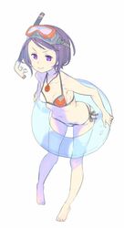  barefoot breasts closed_mouth enkyo_yuuichirou female full_body innertube jewelry looking_at_viewer navel necklace purple_eyes purple_hair short_hair simple_background smile snorkel solo summon_night summon_night_2 swim_ring swimsuit toris white_background 