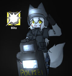  2023 :3 anthro armor ballistic_shield biped black_background black_clothing black_gloves black_handwear black_nose black_topwear blue_bottomwear blue_clothing body_armor bottomwear canid canine canxue canxue_(character) cheek_markings clothed clothing colored cute_fangs digital_media_(artwork) english_text eyelashes facial_markings female female_anthro fluffy fluffy_tail fox front_view fully_clothed fur furgonomic_headwear furgonomics glistening glistening_eyes gloves hair handwear head_markings headgear helmet hi_res kemono long_hair looking_at_viewer mammal markings monotone_body monotone_fur monotone_hair monotone_tail open_:3 open_mouth open_smile pink_tongue police police_officer police_uniform portrait pupils rainbow_six:_siege red_markings shaded shield simple_background smile solo standing tail text three-quarter_portrait three-quarter_view tom_clancy&#039;s_(series) tongue topwear ubisoft uniform white_body white_fur white_hair white_tail yellow_eyes yellow_pupils 