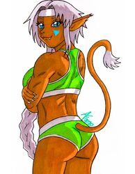  2020 aaronhibiki accessory aisha_clanclan alien animal_humanoid ass athletic_wear back_muscles blue_eyes bra braided_hair braided_ponytail breasts brown_body brown_skin clothed clothing ctarl-ctarl cute_fangs dark_body dark_skin ear_tuft facial_markings fangs felid felid_humanoid female fingernails hair head_markings headband hi_res humanoid long_hair looking_at_viewer mammal mammal_humanoid markings mostly_hairless_tail multicolored_tail muscular muscular_female muscular_humanoid nails outlaw_star panties ponytail pupils raised_tail sharp_fingernails sharp_nails slit_pupils solo sports_bra sports_panties tail tail_tuft teeth tuft two_tone_tail underwear white_hair workout_clothing 