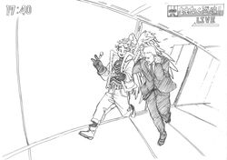  2boys boku_no_hero_academia eating feathered_wings fisheye food fork formal full_body gloves goggles goggles_on_eyes goggles_on_head greyscale hawks_(boku_no_hero_academia) highres holding holding_fork holding_plate horikoshi_kouhei indoors jacket long_sleeves looking_at_another looking_at_viewer male_focus monochrome multiple_boys official_art pants plate shoes short_hair suit v wings 