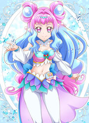  blue_hair blue_nails choker closed_mouth collarbone commentary_request crop_top cure_la_mer detached_sleeves eyelash_ornament female floating_hair gradient_hair hair_intakes hanzou highres laura_la_mer long_hair long_sleeves looking_at_viewer midriff multicolored_hair nail_polish navel pants pink_eyes pink_hair precure smile solo standing stomach tropical-rouge!_precure very_long_hair white_choker white_pants white_sleeves 