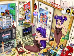  1980s_(style) 2girls animal_ears annotated annoyed antique_phone aoshima_bunka_kyouzai ass autumn_leaves bavi_stock bell bigfoot_(combat_armor) bikkuriman black_leotard black_pantyhose blue_hair board_game bromry_eyevan_dt-2 brown_legwear cameo cat_ears chaos_angels clock collar commentary_request computer computer_keyboard controller corded_phone cosmo_hoshimaru cutter_lightan desert_gunner detached_collar dirty_pair door dougram drinking_bird energy_gun extra_ears famicom famicom_disk_system fanroad figure flag flip_clock floppy_disk from_above fusuma game_&amp;_watch game_cartridge game_console game_controller gyroscope hachune_miku hair_intakes hair_ribbon hand_fan hatsune_miku hudson_shooting_watch jingle_bell kei_(dirty_pair) kittysuit lantern leaf leotard light_switch long_hair looking_at_viewer looking_back lum lyrical_nanoha magazine_(object) mahou_shoujo_lyrical_nanoha_strikers maple_leaf model monitor multiple_girls nanashi&#039;s_elder_sister_(bunny) nanashi_(bunny) nanashi_mushi nec_pc-8801 neck_bell nendoroid nontraditional_playboy_bunny open_door original otaku ougon_senshi_gold_lightan pantyhose paper_fan payphone pennant phone poster_(object) power_strip programming_(topic) railing ray_gun red_eyes retro_artstyle revision ribbon robodacchi room rotary_phone rubik&#039;s_cube shikishi_(object) shogi side_ponytail sidelocks sitting sky sliding_doors slippers smile sony spring_onion sticker sweatdrop swimsuit tail taiyou_no_kiba_dougram takamachi_nanoha tatami television ten_(urusei_yatsura) tengu tondera_house_no_daibouken toy translated tree uchiwa urusei_yatsura videocassette videocassette_recorder vocaloid walk-in weapon white_collar wide_hips window yamabushi_tengu yellow_eyes yuri_(dirty_pair) zunou_senkan_galg 