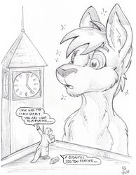  anthro clock clocktower dialogue duo english_text flinters fur hair hi_res hypnosis hypnotic_eyes kangaroo macro macropod male mammal marsupial mind_control monochrome outside ringed_eyes rooth text 