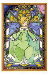  blonde_hair chiko_(mario) crown dress female hair_over_one_eye kamitorishin luma mario_(series) nintendo rosalina_(mario) rosetta_(mario) stained_glass super_mario_bros. super_mario_galaxy 