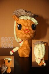  2:3 anykoe applejack_(mlp) clothing crochet earth_pony equid equine female feral friendship_is_magic handmade hasbro hat headgear headwear horse mammal my_little_pony photography plushie pony smile solo watermark 