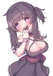  :d absurdres alternate_breast_size bad_id bad_twitter_id bare_shoulders black_dress black_nails blunt_bangs blush bow breasts choker cleavage collared_shirt detached_sleeves dress fallenshadow female hand_to_own_mouth head_tilt highres inactive_account indie_virtual_youtuber kiirokuma large_breasts looking_at_viewer nail_polish ojou-sama_pose open_mouth oppai_loli purple_bow purple_choker purple_eyes shirt short_sleeves smile solo standing teeth twitter_username two_side_up upper_body upper_teeth_only virtual_youtuber white_background wrist_cuffs 