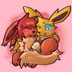  1:1 2023 absurd_res aftermath blush cuddling cuddling_tail curry_(jackrabbit) cute_fangs digital_drawing_(artwork) digital_media_(artwork) duo eeveelution egg female feral feral_with_hair flareon generation_1_pokemon glistening glistening_eyes glistening_hair hair hair_bun happy hi_res ibispaint_(artwork) jackrabbit_(artist) jolteon light lighting male male/female mane mane_hair markings nintendo paws pink_background pleased pleased_expression pokemon pokemon_(species) pokemon_egg proud shaded simple_background smile spiked_fur spots spotted_markings tail tail_tuft tuft warm warm_colors warm_lighting 