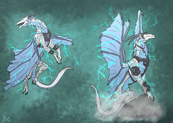  absurd_res armor blue_eyes cloud concept_art damea dedil diamond_(gem) dragon duo electricity female feral flying gem hi_res horn lightning male membrane_(anatomy) membranous_wings mythological_creature mythological_scalie mythology quadruped rock scales scalie secrets_of_uncrom sitting tail uncrom visha wind wings yenocwolf 