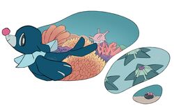  ._. black_eyes corsola creature gen_1_pokemon gen_2_pokemon gen_7_pokemon no_humans pink_eyes pokemon pokemon_(creature) popplio pyukumuku signature simple_background staryu staurolith swimming underwater water white_background 