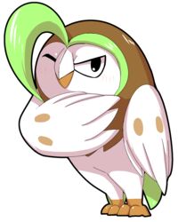  avian_feet beak brown_body brown_feathers dartrix doneru feathers feet feral generation_7_pokemon hi_res looking_at_viewer nintendo one_eye_closed pokemon pokemon_(species) simple_background solo talons toes white_background white_body white_feathers winged_arms wings wink winking_at_viewer 