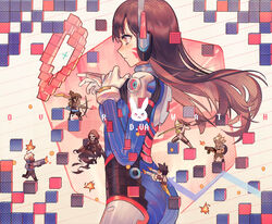  2girls 5boys abstract_background animal_print armor ass assault_rifle assault_visor beard black_hair blonde_hair bodysuit bomber_jacket bow_(weapon) breasts brown_eyes brown_hair brown_jacket character_name chest_harness chibi chinese_commentary coat commentary_request copyright_name cross-laced_clothes cross-laced_legwear cube cyborg d.va_(overwatch) emblem facepaint facial_hair facial_mark firing genji_(overwatch) gloves green_visor grenade_launcher gun hand_on_own_chest hanzo_(overwatch) harness head-mounted_display headphones heart helmet high_collar highres holding holding_gun holding_sword holding_weapon hood hooded_jacket jacket japanese_clothes junkrat_(overwatch) katana lined_paper long_hair long_sleeves looking_at_another mask md5_mismatch mechanical_arms multiple_boys multiple_girls norizc orange_bodysuit overwatch overwatch_1 peg_leg photoshop_(medium) pilot_suit pixel_heart ponytail power_armor profile rabbit_print reaper_(overwatch) ribbed_bodysuit rifle short_hair shoulder_pads single_mechanical_arm skin_tight small_breasts soldier:_76_(overwatch) solo_focus swept_bangs sword tracer_(overwatch) trench_coat upper_body weapon whisker_markings white_gloves white_hair 