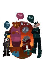  antelope avian beak bear bird boots bottomwear bovid clothing dialogue eyewear footwear fur gazelle germ_warfare_(nitw) glasses grey_body grey_fur group hat headgear headwear hi_res hoodie jackie_(nitw) lineless lori_meyers mammal mouse murid murine night_in_the_woods rodent selmers_ann_forrester size_difference skirt topwear trans_(lore) trans_woman_(lore) trash_king_rabies whitewinery_(artist) 