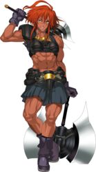  abs alice_soft axe biceps boots dark_skin double_bladed_axe female female gloves minerva_margaret muscle rance09:_the_helman_revolution rance_(series) red_hair scar skirt solo weapon 