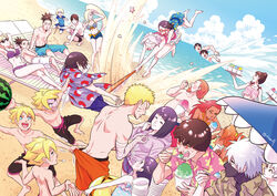  6+boys 6+girls akimichi_chouchou akimichi_chouji beach beard bikini blindfold blonde_hair blue_sky boruto:_naruto_the_movie breasts brother_and_sister butt_crack cleavage clone cloud cloudy_sky commentary_request day dutch_angle eating everyone facial_hair facial_mark family father_and_daughter father_and_son food fruit goatee hatake_kakashi hood hoodie horizon husband_and_wife hyuuga_hinata ino_yamanaka karui_(naruto) kurama_(naruto) male_swimwear medium_breasts metal_lee might_guy mitsuki_(naruto) mother_and_daughter mother_and_son multiple_boys multiple_girls nara_shikadai nara_shikamaru naruto_(series) ocean outdoors risuo rock_lee sai_(naruto) sakura_haruno sand seashell shaved_ice shell siblings sky spiked_hair starfish suikawari swim_trunks swimming swimsuit temari_(naruto) tenten_(naruto) topless_male uchiha_sarada uchiha_sasuke uzumaki_boruto uzumaki_himawari uzumaki_naruto watermelon whisker_markings yamanaka_inojin 