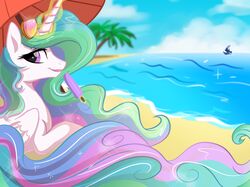  2018 alicorn beach beach_umbrella cloud dessert detailed_background duo equid equine eyebrows eyelashes eyewear feathered_wings feathers female feral food friendship_is_magic glowing glowing_horn hair hasbro hi_res hooves horn levitation long_hair magic magic_user mammal multicolored_hair my_little_pony mythological_creature mythological_equine mythology oofycolorful outside palm_tree parasol plant popsicle portrait princess_celestia_(mlp) princess_luna_(mlp) purple_eyes rainbow_hair seaside sibling_(lore) sister_(lore) sisters_(lore) sky smile solo_focus sparkles summer sunglasses tree umbrella water white_body white_feathers wings 