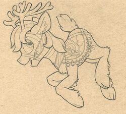  alternate_species antlers ass_up christmas cloven_hooves cutie_mark deer fashion_saddle graphite_(artwork) harness hasbro hi_res holidays hooves horn male mammal monochrome my_little_pony new_world_deer open_mouth pencil_(artwork) petrock ponder raised_tail reindeer short_tail side_view solo tail traditional_media_(artwork) 